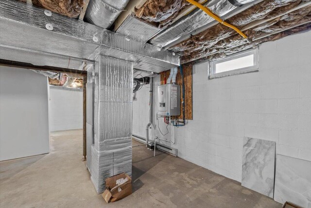 basement with water heater