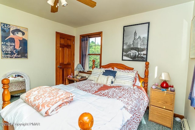 295 Hty Rd, Kunkletown, PA 18058 - bedroom with a baseboard heating unit, carpet, and a ceiling fan