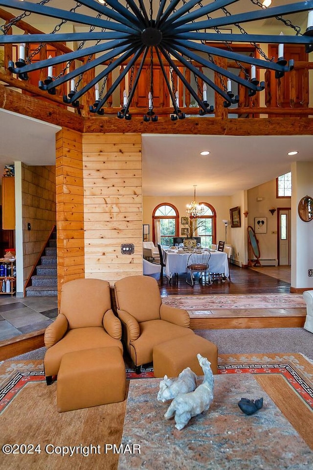 295 Hty Rd, Kunkletown, PA 18058 - living area with a high ceiling, a chandelier, and stairway