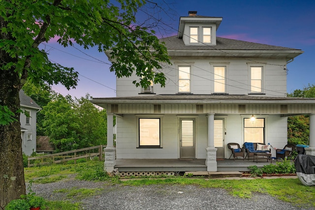 100 Mahoning Dr E, Lehighton, PA 18235 - view of front of home featuring a porch, roof with shingles, and a chimney