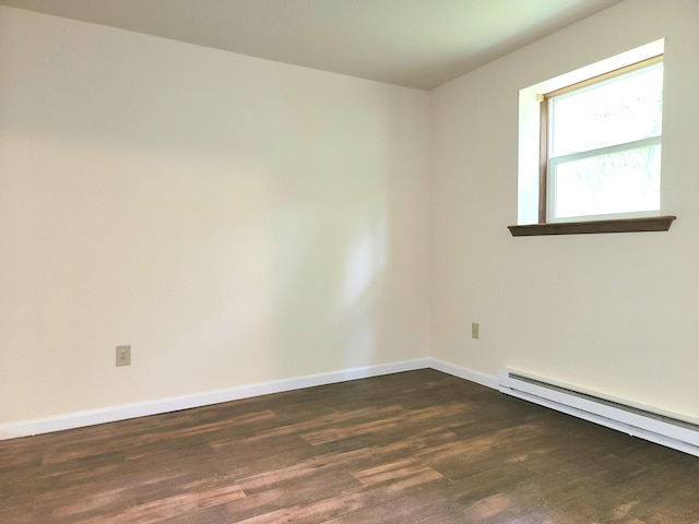 1169 Hunters Woods Dr, East Stroudsburg, PA 18301 - empty room with a baseboard radiator, dark wood-style floors, and baseboards