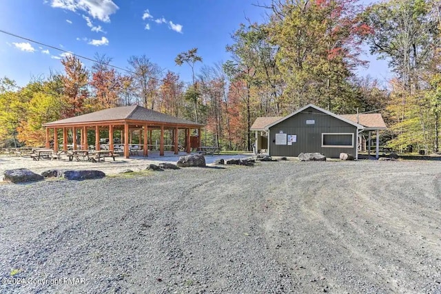 exterior space featuring driveway and a gazebo