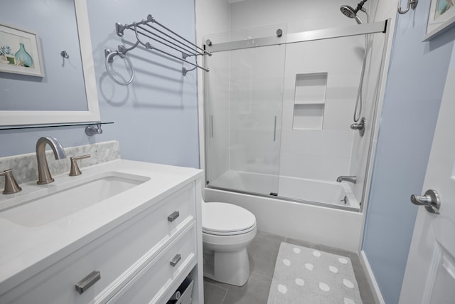 4169 Hemlock Trl, Pocono Pines, PA 18350 - bathroom featuring toilet, vanity, enclosed tub / shower combo, and tile patterned flooring