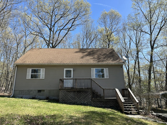 1227 Alder Rd, East Stroudsburg, PA 18302 - rear view of property with a lawn, roof with shingles, and stairs