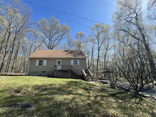 1227 Alder Rd, East Stroudsburg, PA 18302 - view of front of home featuring a front lawn, a wooden deck, and crawl space