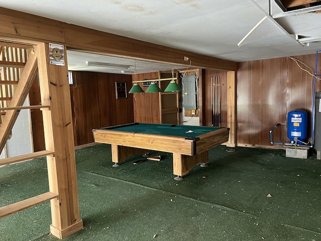 1227 Alder Rd, East Stroudsburg, PA 18302 - rec room featuring wooden walls, carpet flooring, electric panel, and pool table