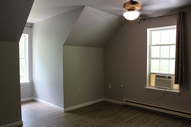 5147 Arrowhead Ln, East Stroudsburg, PA 18302 - bonus room with a baseboard heating unit, wood finished floors, a ceiling fan, and vaulted ceiling