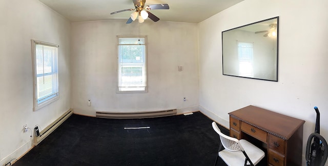 247 Buck Blvd, White Haven, PA 18661 - carpeted empty room featuring baseboards, a ceiling fan, and baseboard heating