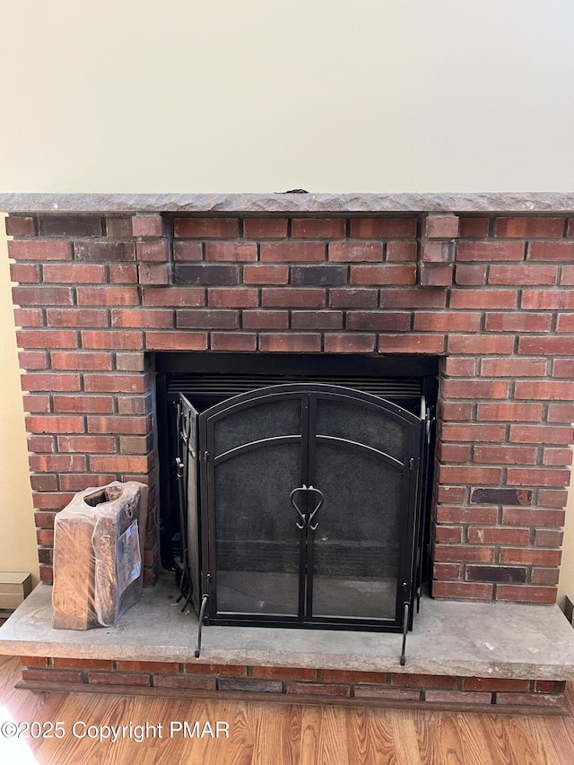 interior details featuring a fireplace