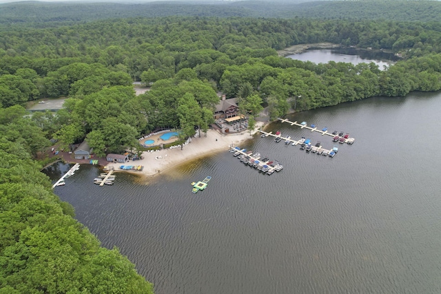 aerial view with a view of trees and a water view