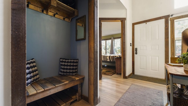 foyer with wood finished floors