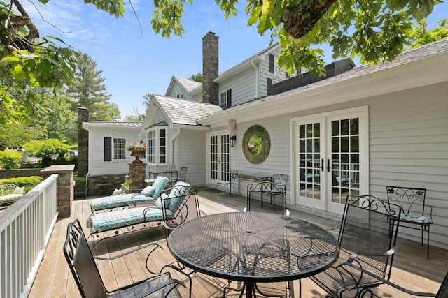282 Crabapple Ln, East Stroudsburg, PA 18302 - wooden terrace featuring french doors and outdoor dining space