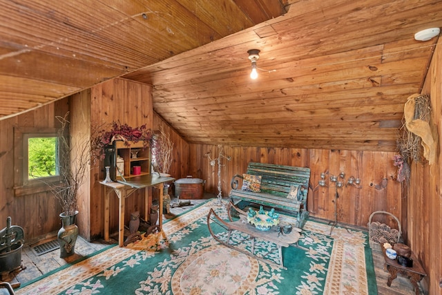 282 Crabapple Ln, East Stroudsburg, PA 18302 - home office with wooden ceiling, wood walls, and lofted ceiling
