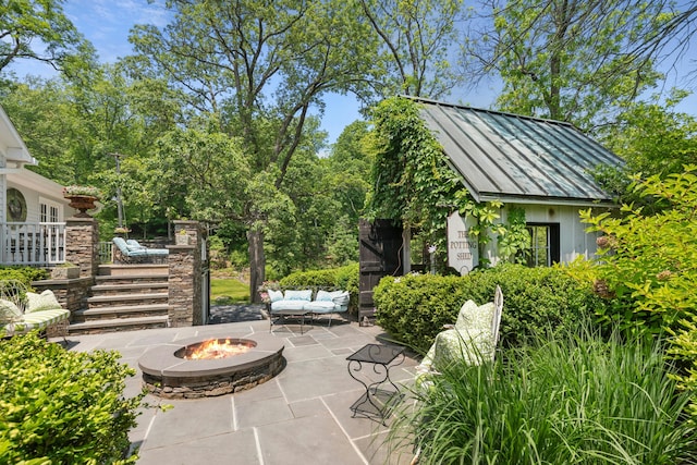 282 Crabapple Ln, East Stroudsburg, PA 18302 - view of patio with an outdoor living space with a fire pit