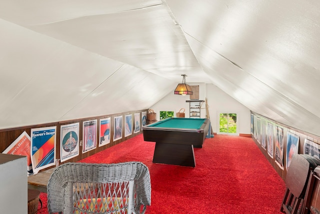 282 Crabapple Ln, East Stroudsburg, PA 18302 - recreation room with vaulted ceiling, billiards, and carpet floors