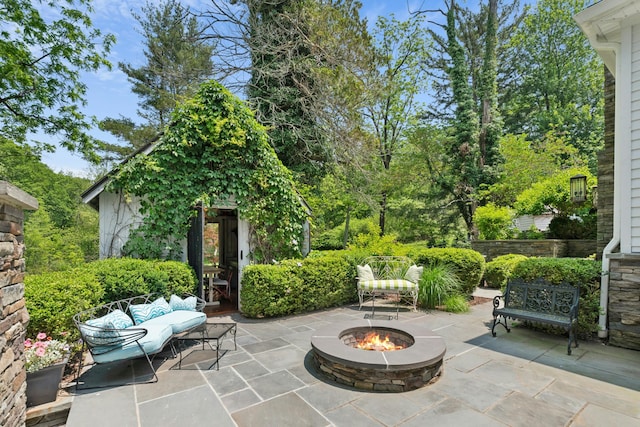 282 Crabapple Ln, East Stroudsburg, PA 18302 - view of patio featuring a fire pit