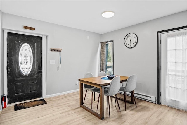 1150 Country Place Dr, Tobyhanna, PA 18466 - dining area featuring baseboards, light wood-style flooring, and a baseboard radiator