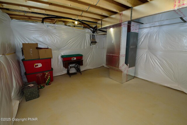 basement with heating unit