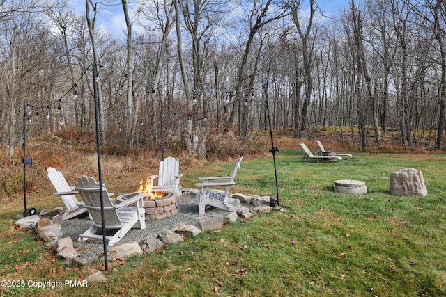 view of yard featuring a fire pit