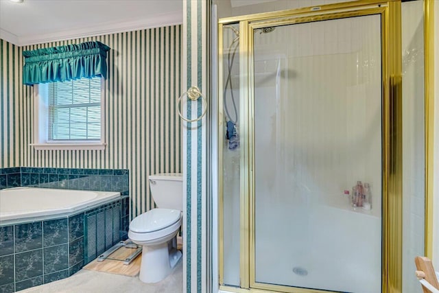 1319 Poulos Ct, Stroudsburg, PA 18360 - bathroom with wallpapered walls, a garden tub, and a stall shower