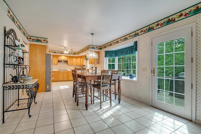 1319 Poulos Ct, Stroudsburg, PA 18360 - dining room featuring wallpapered walls, light tile patterned floors, plenty of natural light, and ceiling fan
