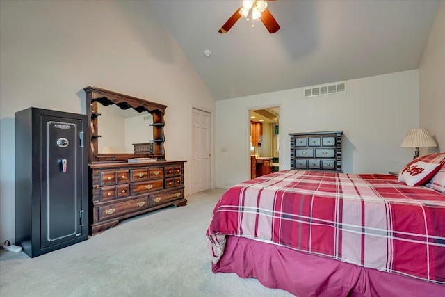 1319 Poulos Ct, Stroudsburg, PA 18360 - bedroom with carpet, ceiling fan, ensuite bath, and high vaulted ceiling