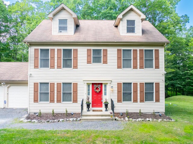 1154 Park Dr, East Stroudsburg, PA 18302 - colonial inspired home with a garage, a front yard, and driveway