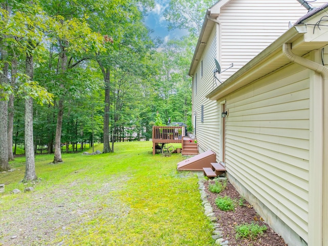 1154 Park Dr, East Stroudsburg, PA 18302 - view of grassy yard featuring a deck and view of wooded area