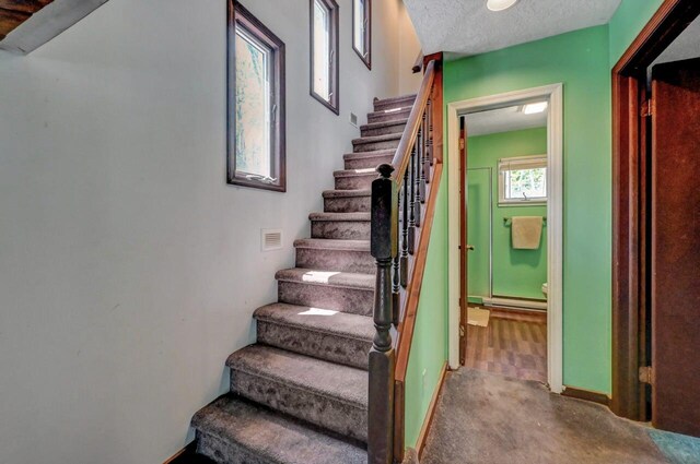209 Cross St, Pocono Lake, PA 18347 - stairs with a textured ceiling and carpet