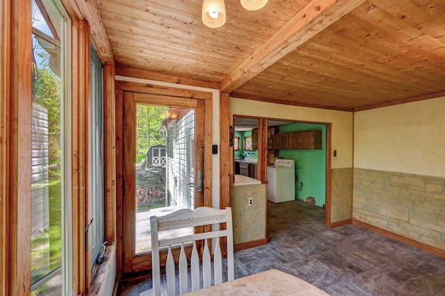 209 Cross St, Pocono Lake, PA 18347 - dining space with washer / dryer and wooden ceiling