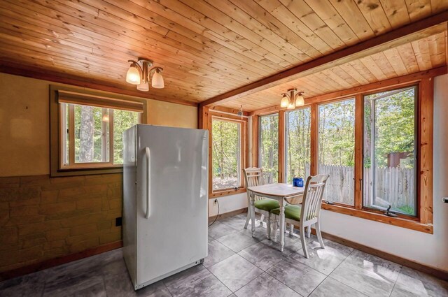 209 Cross St, Pocono Lake, PA 18347 - dining space with healthy amount of natural light, wooden ceiling, and baseboards