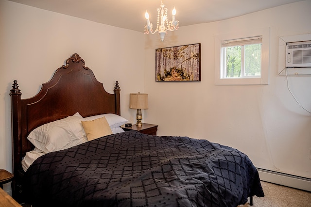 2735 Rte 390, Canadensis, PA 18325 - bedroom with baseboard heating, a chandelier, and carpet