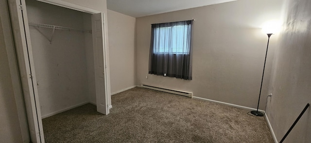 8934 Deerfield Rd, Tobyhanna, PA 18466 - unfurnished bedroom featuring baseboard heating, carpet, and a closet