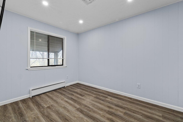 2094 Scarborough Way, Bushkill, PA 18324 - unfurnished room featuring visible vents, baseboards, baseboard heating, recessed lighting, and dark wood finished floors