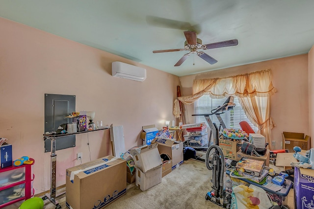 6163 Somers Ter, Tobyhanna, PA 18466 - interior space featuring a wall mounted air conditioner, carpet floors, and ceiling fan