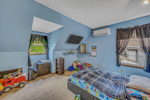 6163 Somers Ter, Tobyhanna, PA 18466 - carpeted bedroom with an AC wall unit and lofted ceiling