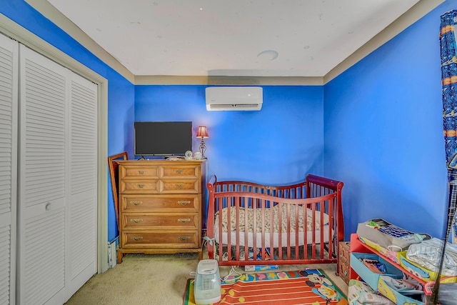 6163 Somers Ter, Tobyhanna, PA 18466 - bedroom with a wall mounted air conditioner, carpet flooring, and a closet