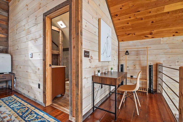 interior space featuring wooden walls and hardwood / wood-style flooring
