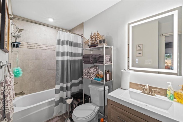1237 Brentwood Dr, East Stroudsburg, PA 18301 - bathroom featuring toilet, vanity, and shower / bathtub combination with curtain