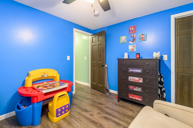 865 Snow Hill Rd, Cresco, PA 18326 - game room with a ceiling fan and wood finished floors