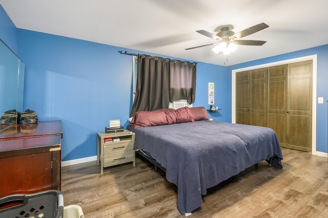 865 Snow Hill Rd, Cresco, PA 18326 - bedroom featuring wood finished floors, a closet, and ceiling fan