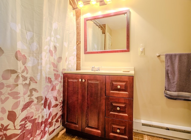 205 W Williams Ct, Stroudsburg, PA 18360 - full bathroom with vanity, a baseboard radiator, and curtained shower