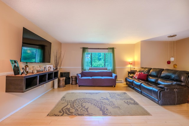 205 W Williams Ct, Stroudsburg, PA 18360 - living room featuring wood finished floors and a baseboard heating unit