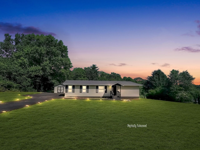 3546 High Hill Rd, Effort, PA 18330 - single story home featuring a lawn, a storage unit, driveway, and entry steps