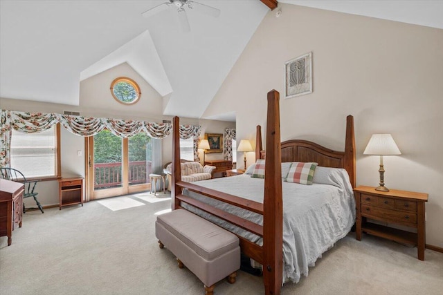105 Waygood Way, Pocono Pines, PA 18350 - carpeted bedroom with access to outside and a ceiling fan