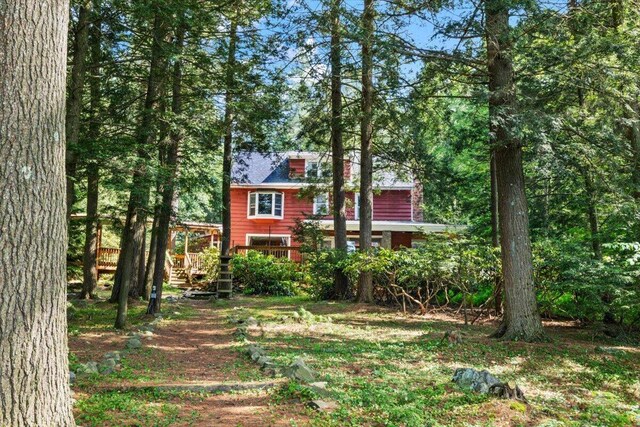 105 Waygood Way, Pocono Pines, PA 18350 - view of front of property featuring a deck and stairs