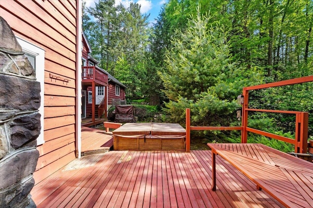 105 Waygood Way, Pocono Pines, PA 18350 - wooden terrace with a covered hot tub