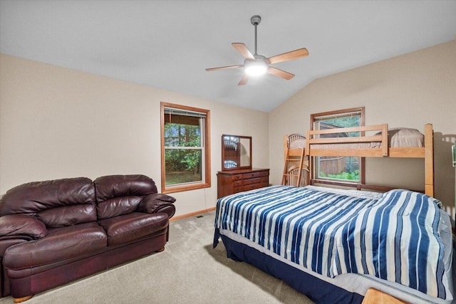 105 Waygood Way, Pocono Pines, PA 18350 - bedroom featuring carpet, lofted ceiling, and a ceiling fan
