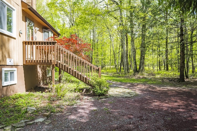 205 Victory Ln, Long Pond, PA 18334 - view of yard featuring stairway and a wooden deck