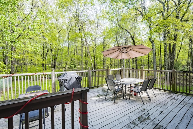 205 Victory Ln, Long Pond, PA 18334 - wooden deck featuring outdoor dining space and a grill